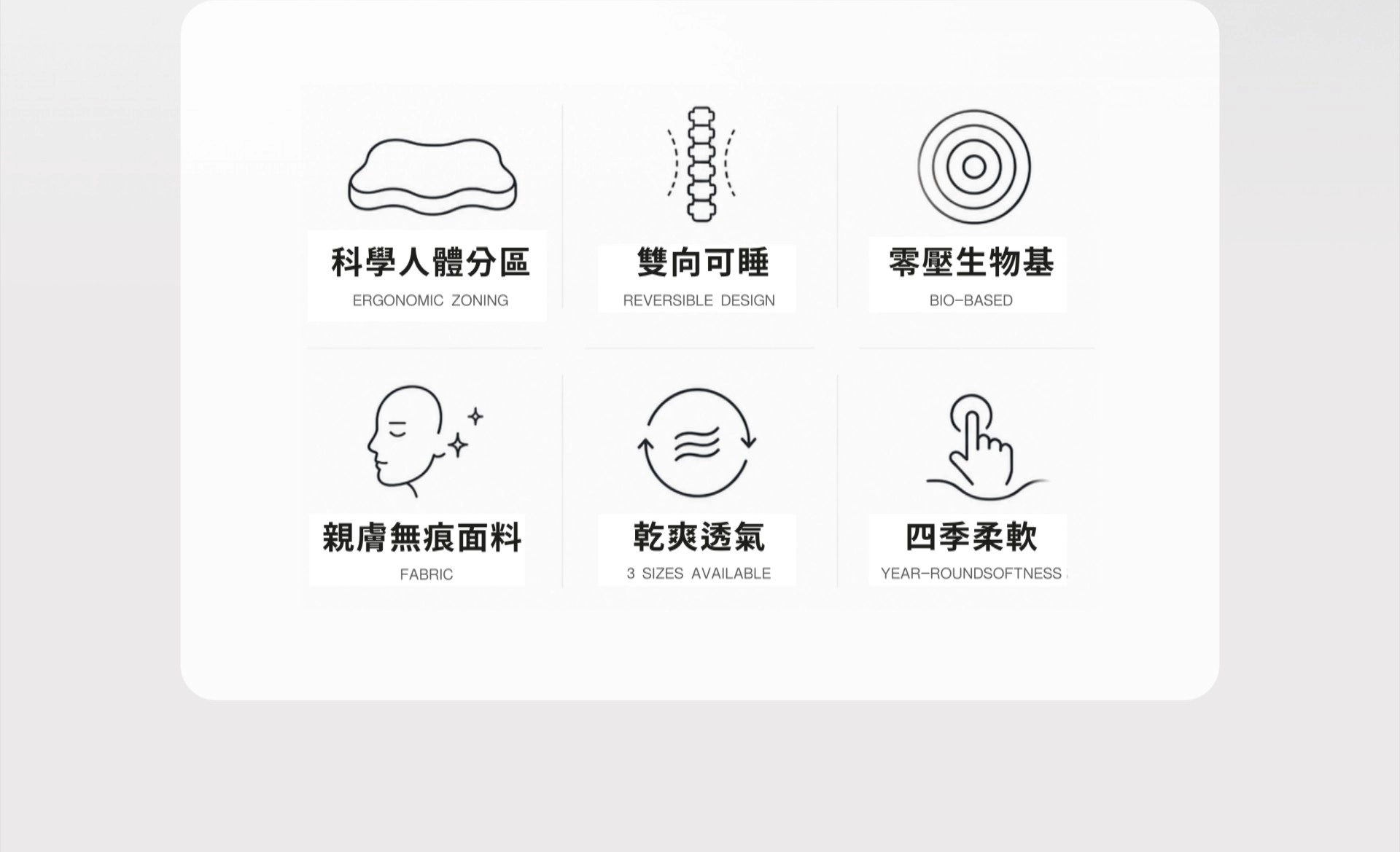 科學人體分區 雙向可睡 零壓生物基 親膚無痕面料 乾爽透氣 四季柔軟